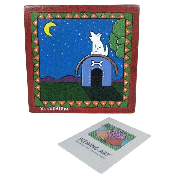 Other - Dog Doghouse  Howling Moon Painting Unframed Paint Wood Wall Signed Acrylic